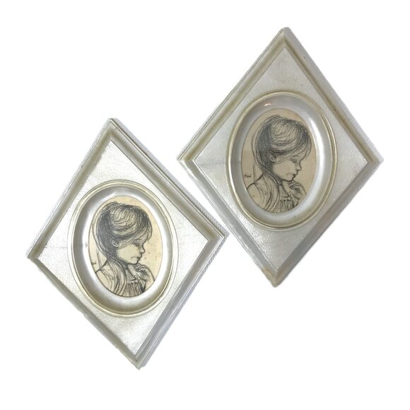 Vintage 60s Huisel Framed Drawings Signed - Picture 1 of 7